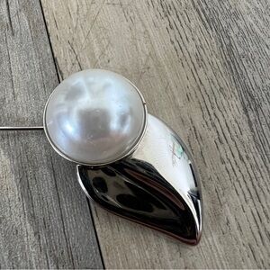 Vintage Salvatore Ferragamo Silver Tone Brooch with Pearlized Detail